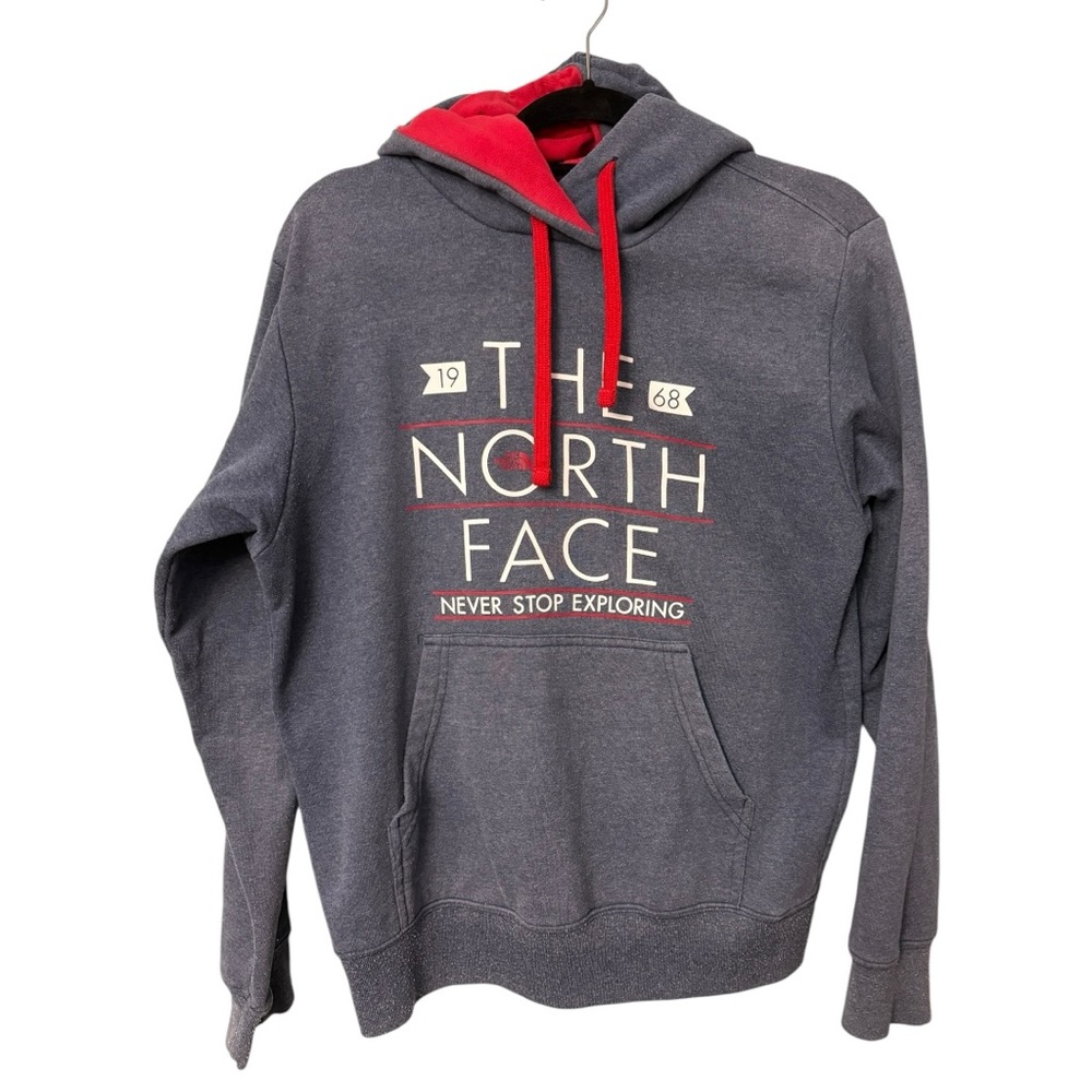 The North Face Graphic Logo Hoodie Gray Red Size Small “Never Stop Exploring”